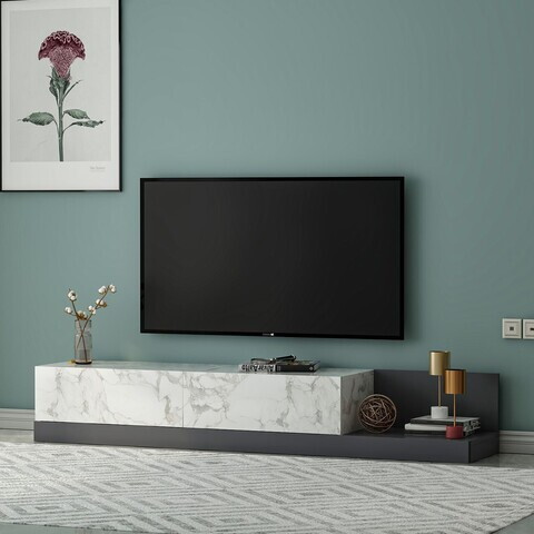 Comoda TV, Hanah Home, Major, 180x30x37 cm, PAL, Marmură Marmo / Antracit
