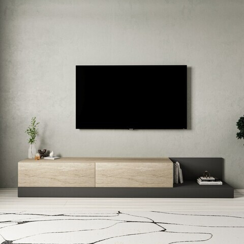 Comoda TV, Hanah Home, Major, 180x30x37 cm, PAL, Travertin / Antracit