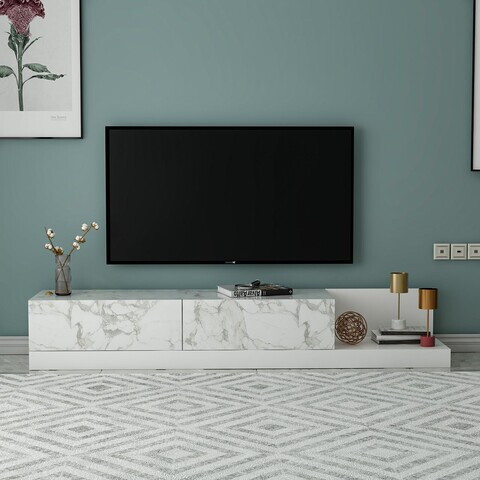 Comoda TV, Hanah Home, Major, 180x30x37 cm, PAL, Marmură Marmo / Alb