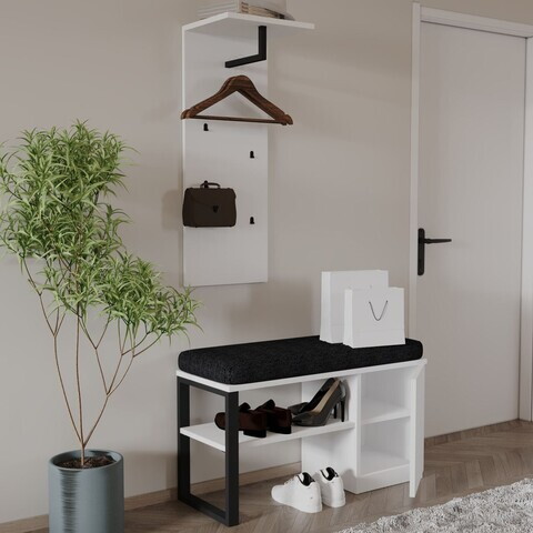 Cuier cu pantofar, Hanah Home, Lion, PAL, Alb