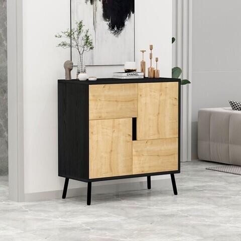 Dulap multifunctional, Hanah Home, Darien, 76.5x79.5x35 cm, PAL, Lemn negru / Stejar safir