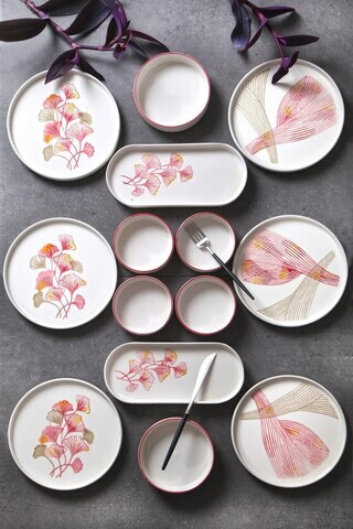 Set de mic dejun, Hermia, 430KSV1384, Ceramica, Platou: 25 x 11 x 3,5 cm (2 bucăți), Multicolor
