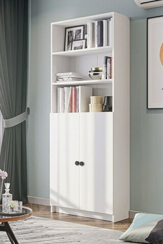 Corp biblioteca, Hanah Home, Bili 5 Shelf 2 Lid, 80x200x28 cm, PAL, Alb