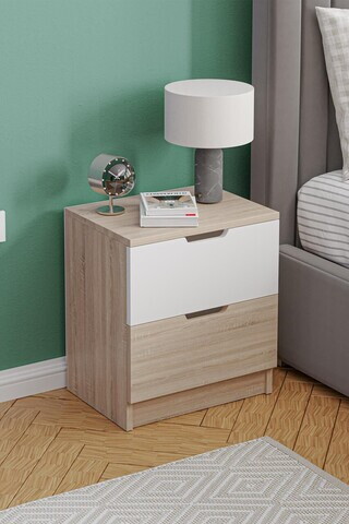 Noptiera, Hanah Home, Lento, 45x50x33 cm, PAL, Stejar Sonomo / Alb