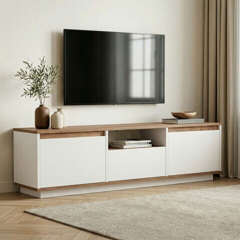 Comoda TV, Hanah Home, Sentinel, 160x42x30 cm, PAL, Pin Atlantic / Alb