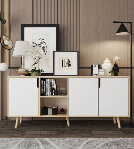 Consola, Hanah Home, Latina Modern 180, 180x80x45 cm, PAL MELAMINAT, Stejar Safir / Alb
