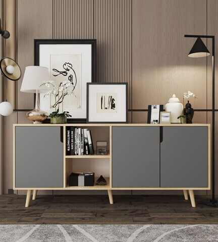 Consola, Hanah Home, Latina Modern 180, 180x80x45 cm, PAL MELAMINAT, Stejar safir / Antracit