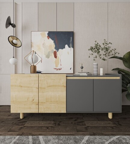 Consola, Hanah Home, Ravenna Modern 180, 180x75x45 cm, PAL MELAMINAT, Stejar safir / Antracit