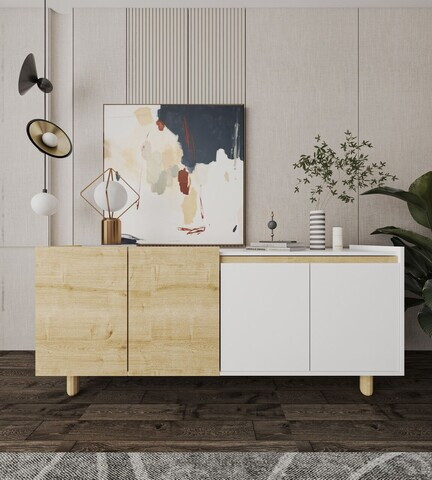 Consola, Hanah Home, Ravenna Modern 180, 180x75x45 cm, PAL MELAMINAT, Stejar Safir / Alb