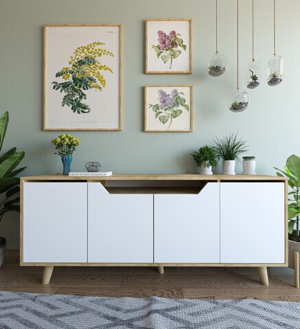 Consola, Hanah Home, Roma 180, 180x80x45 cm, PAL MELAMINAT, Stejar Safir / Alb