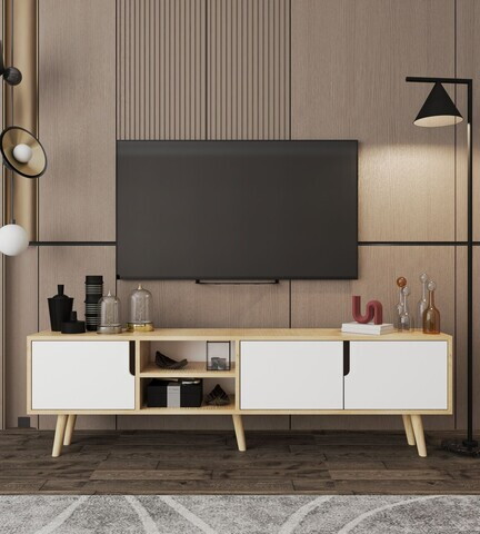 Comoda TV, Hanah Home, Latina 180, 180x30x53 cm, PAL MELAMINAT, Stejar Safir / Alb