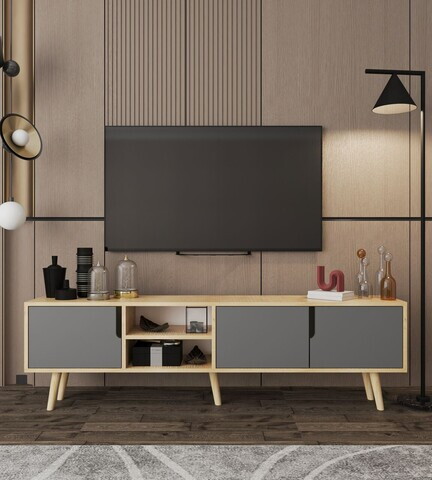 Comoda TV, Hanah Home, Latina 180, 180x30x53 cm, PAL MELAMINAT, Stejar safir / Antracit