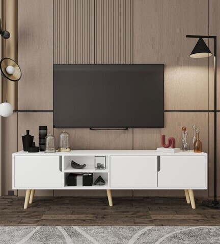 Comoda TV, Hanah Home, Latina 180, 180x30x53 cm, PAL MELAMINAT, Alb