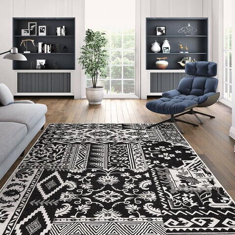 Covor, Kece-Fr89, 80x200 cm, Poliester, Negru