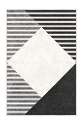 Covor, Sftkece028, 100x200 cm, Poliester, Negru