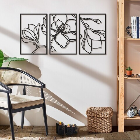 Decoratiune de perete, Floral Line, Otel, Dimensiune totală: 46 x 69 cm, Negru
