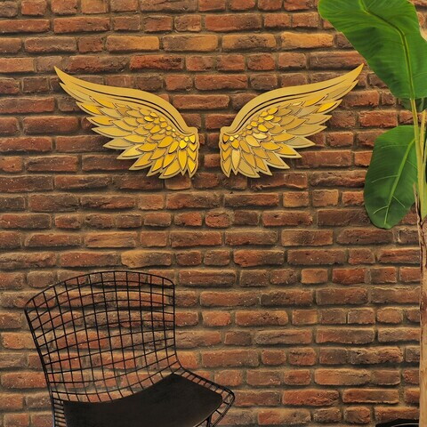 Decoratiune de perete, Angel Wings Metal Wall Art Set, Otel, Dimensiune: 46 x 50 cm (2 bucăți), Auriu