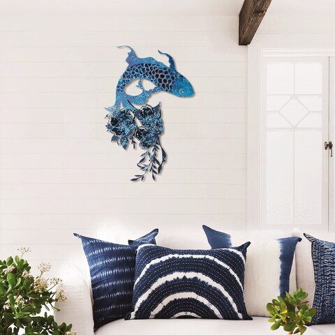 Decoratiune de perete, Carpa Koi- APT748 M, Otel, Dimensiuni: 44 x 67 cm, Albastru