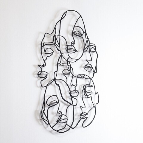 Decoratiune de perete, Faces Line Art- APT743 M, Otel, Dimensiuni: 58 x 79 cm, Negru