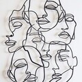 Decoratiune de perete, Faces Line Art- APT743 M, Otel, Dimensiuni: 58 x 79 cm, Negru