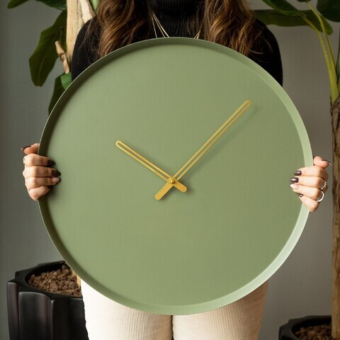 Ceas de perete, Earthy Metal Wall Clock, Otel, Dimensiune: 49 x 49 cm, Verde