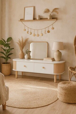 Comoda TV, Hanah Home, Berlin, 120x30x40 cm, PAL, Alb / Natural