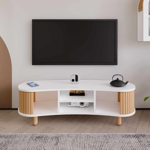 Comoda TV, Hanah Home, Tokyo, 120x35x44 cm, PAL, Alb / Natural