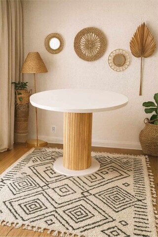 Masa, Hanah Home, Weltwood Bohemian Round 4, PAL, Alb / Natural