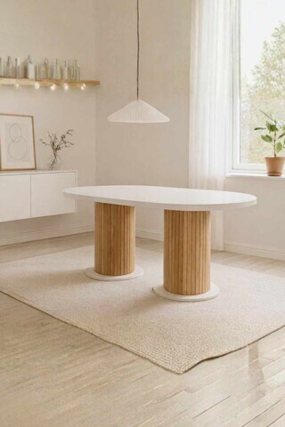 Masa, Hanah Home, Weltwood Bohemian Round 6, 160x75x80 cm, PAL, Alb / Natural