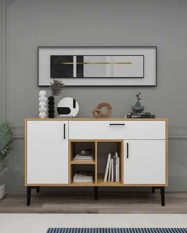 Consola, Hanah Home, Tuvas, 135x83.6x40 cm, PAL, Stejar Safir / Alb