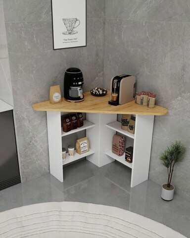 Masa de bucatarie, Hanah Home, Corner, 80x73.8x80 cm, PAL, Stejar Safir / Alb