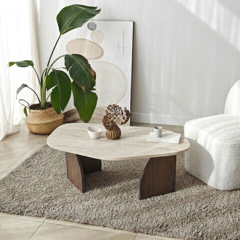 Masuta de cafea, Hanah Home, Rock, 100x35x60 cm, PAL, Travertin / Nuc
