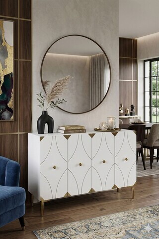 Consola, Hanah Home, Alfa 120, 120x75x32 cm, PAL, Alb/Auriu