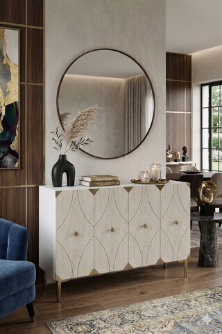 Consola, Hanah Home, Alfa 120, 120x75x32 cm, PAL, White / Travertine / Gold