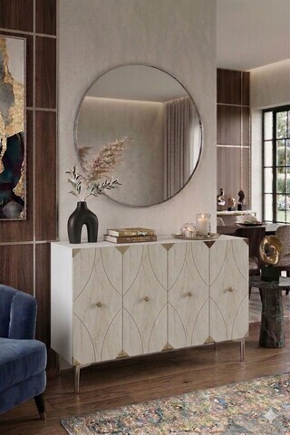 Consola, Hanah Home, Alfa 120, 120x75x32 cm, PAL, White / Travertine / Silver
