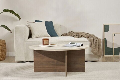 Masuta de cafea, Hanah Home, Soleil, 90x40x90 cm, PAL, Travertin / Nuc Venezia