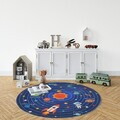 Covor, Woopamuk107, 140x140 cm, Bumbac/Poliester, Albastru navy