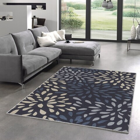 Covor, Woopamuk282, 100x200 cm, Bumbac/Poliester, Albastru navy
