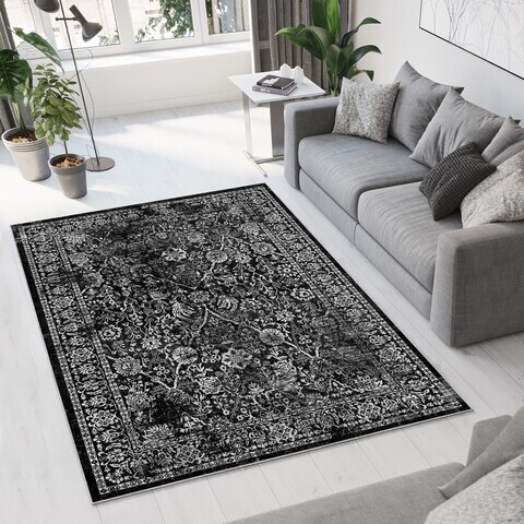 Covor, Woopamuk313, 80x150 cm, Bumbac/Poliester, Negru