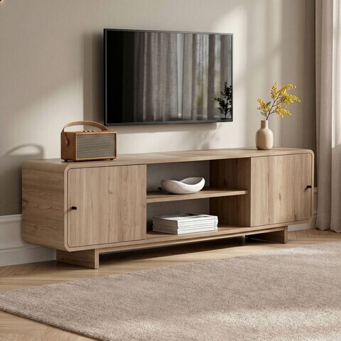 Comoda TV, Hanah Home, Mirel, 180x52x34 cm, PAL, Stejar