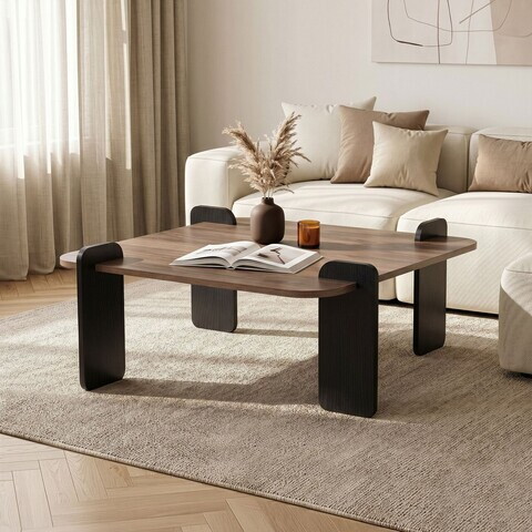Masuta de cafea, Hanah Home, Marais, 90x35x90 cm, PAL, Nuc / Lemn negru