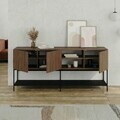 Consola, Hanah Home, Amira, 180x80x40 cm, PAL, Nuc Milano / Negru lemn / Negru