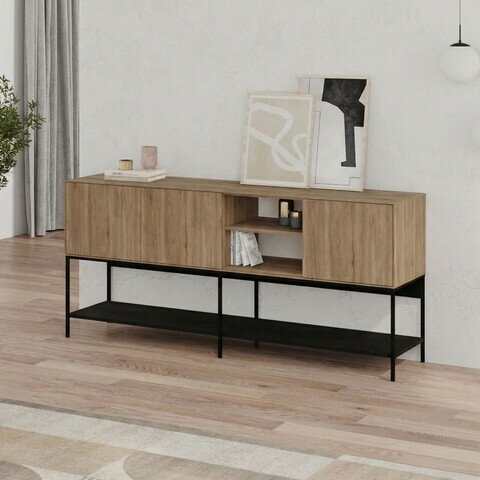 Consola, Hanah Home, Amira, 180x80x40 cm, PAL, Stejar Sepet / Lemn Negru / Negru