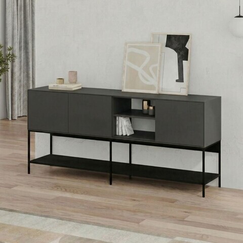Consola, Hanah Home, Amira, 180x80x40 cm, PAL, Antracit / Negru lemn / Negru