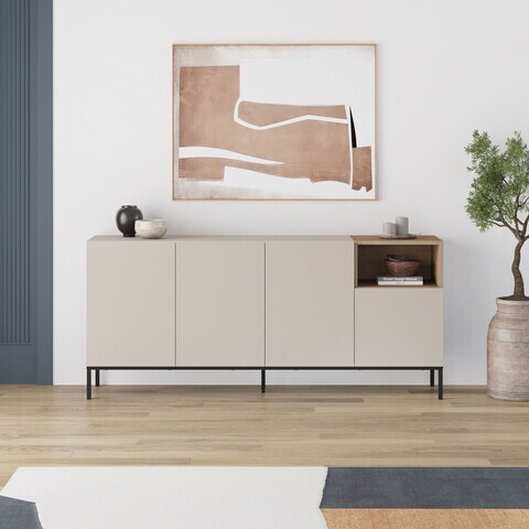 Consola, Hanah Home, Cailin 180, 180x80x41.8 cm, PAL, Gresie / Stejar Sepet / Negru