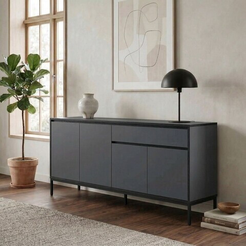 Consola, Hanah Home, Lorenza, 180x80x40 cm, PAL, Antracit / Negru lemn / Negru