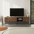 Comoda TV, Hanah Home, Amira, 180x55x35 cm, PAL, Nuc Milano / Negru lemn / Negru