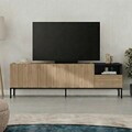 Comoda TV, Hanah Home, Cailin 180, 180x55x41.8 cm, PAL, Stejar Sepet / Negru lemn / Gresie
