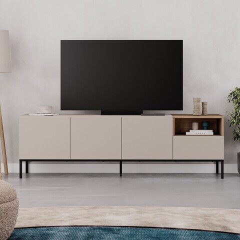 Comoda TV, Hanah Home, Cailin 180, 180x55x41.8 cm, PAL, Gresie / Stejar Sepet / Negru