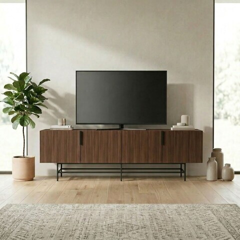 Comoda TV, Hanah Home, Eldia, 200x55x35 cm, PAL, Nuc Milano / Negru